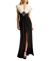 Tadashi Shoji Amelie Lace Trim Chiffon Gown