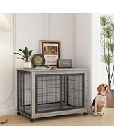 Furniture Style Dog Cage Crate with Double Doors Rustic Brown