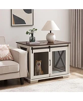 Farmhouse Dog Cage Crate Furniture with Sliding Barn Door Gray