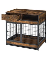 Furniture Dog Cage Crate with Double Doors Rustic Brown