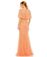 Mac Duggal Women's Embellished Illusion Cape Sleeve Trumpet Gown