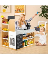 Pretend Play Grocery Store Set with Shopping Cart & 2 Chalkboards Fun Toy for Kids