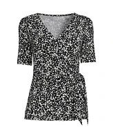 Lands' End Petite Elbow Sleeve Lightweight Jersey Side Tie Blouse