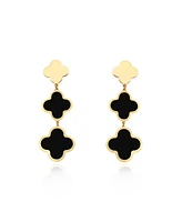 The Lovery Onyx and Gold Clover Drop Earrings 14K Gold