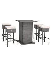 5 Pieces Outdoor Wicker Bar Table Set with Hidden Storage Shelves