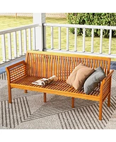 Patio 3-Seat Wood Bench with Soft Seat Cushions