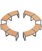 Patio Curved Bench with Slatted Seat and Metal Legs-2 Pieces