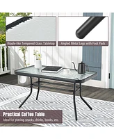 Gymax 2 Pcs Patio Glider Conversation Set Outdoor Loveseat Glider Chair w/ Tempered Glass Coffee Table