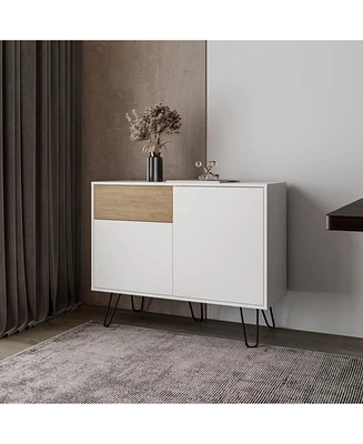Fm Furniture Red Rock Sideboard with Hairpin Legs, White and Natural Oak Finish