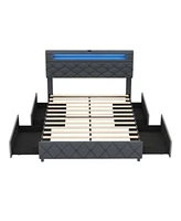 Bed Frame with Adjustable Storage Headboard Wooden Slat Support