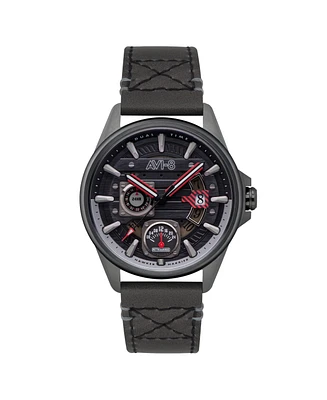 Avi-8 Men's Hawker Harrier Farley Multifunction Gray Leather Strap Watch, 44mm