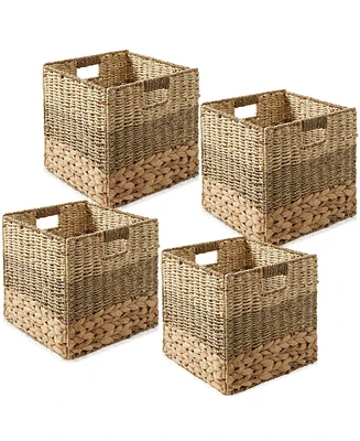 Casafield 10.5" x 10.5" Mixed Weave Storage Baskets, Natural - Set of Collapsible Cubes, Woven Bin Organizers for Bathroom, Bedroom