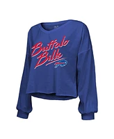 Majestic Women's Keon Coleman Royal Buffalo Bills Name Number Off-Shoulder Script Cropped Long Sleeve V-Neck T-Shirt