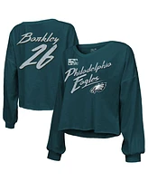 Majestic Women's Saquon Barkley Midnight Green Philadelphia Eagles Super Bowl Lix Name Number Off-Shoulder Script Long Sleeve V-Neck T-Shirt