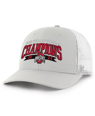 '47 Brand Men's Gray Ohio State Buckeyes College Football Playoff 2024 National Champions Helmet Trucker Adjustable Hat