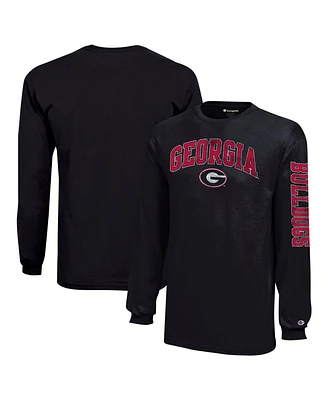 Champion Big Boys and Girls Black Georgia Bulldogs Distressed Arch Over Logo Long Sleeve T-Shirt