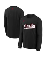 Nike Big Boys and Girls Black Portland Trail Blazers 2024/25 City Edition Wordmark Performance Long Sleeve T-Shirt