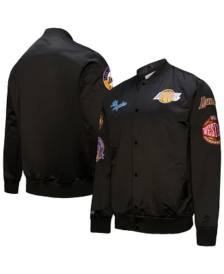 Mitchell & Ness Men's Black Los Angeles Lakers Blackout Collection Vintage Full-Snap Satin Jacket