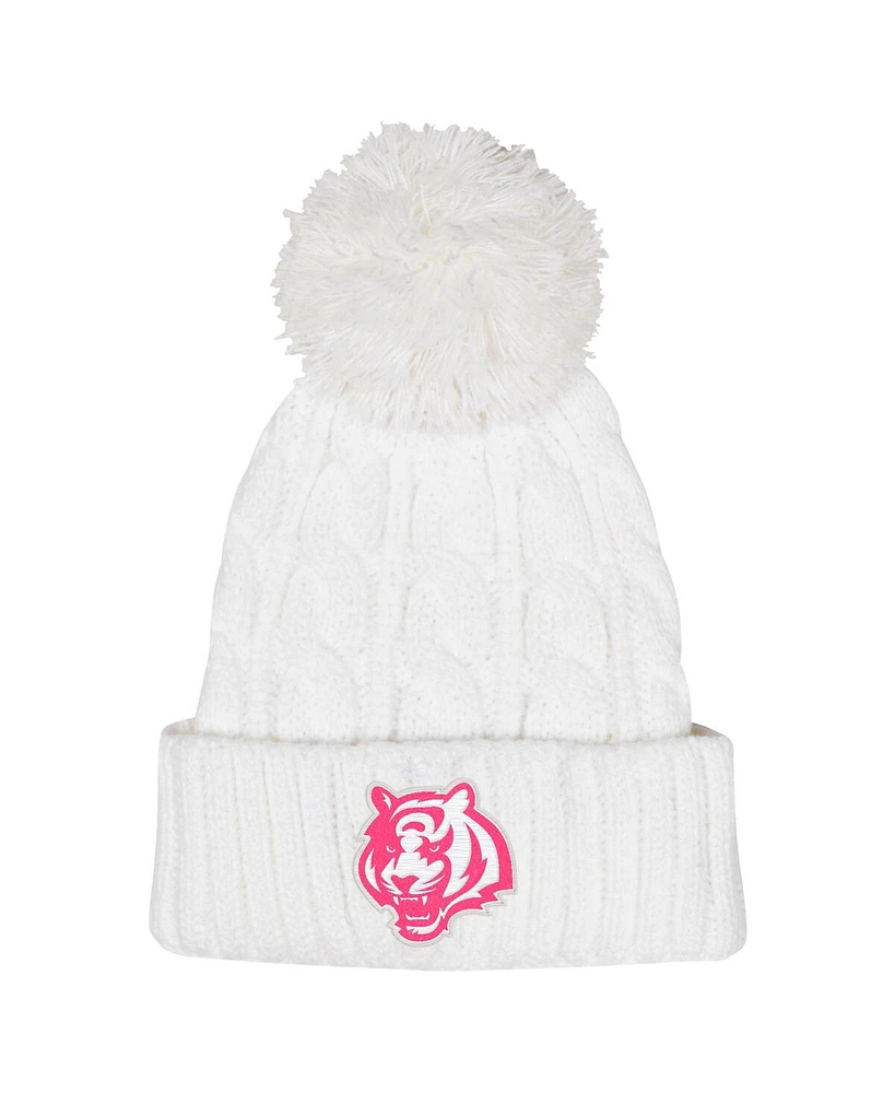 Outerstuff Big Girls White Cincinnati Bengals Cable Cuffed with Pom Knit Hat