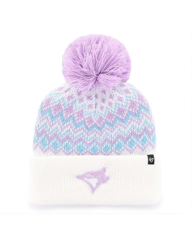 '47 Brand Big Girls White Toronto Blue Jays Elsa Cuffed with Pom Knit Hat