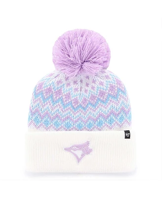 '47 Brand Big Girls White Toronto Blue Jays Elsa Cuffed with Pom Knit Hat