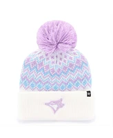 '47 Brand Big Girls White Toronto Blue Jays Elsa Cuffed with Pom Knit Hat