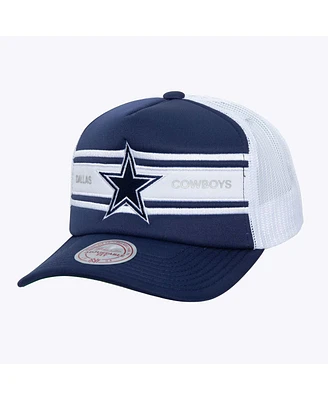 Mitchell & Ness Men's Navy/White Dallas Cowboys Stripe Front Trucker Adjustable Hat