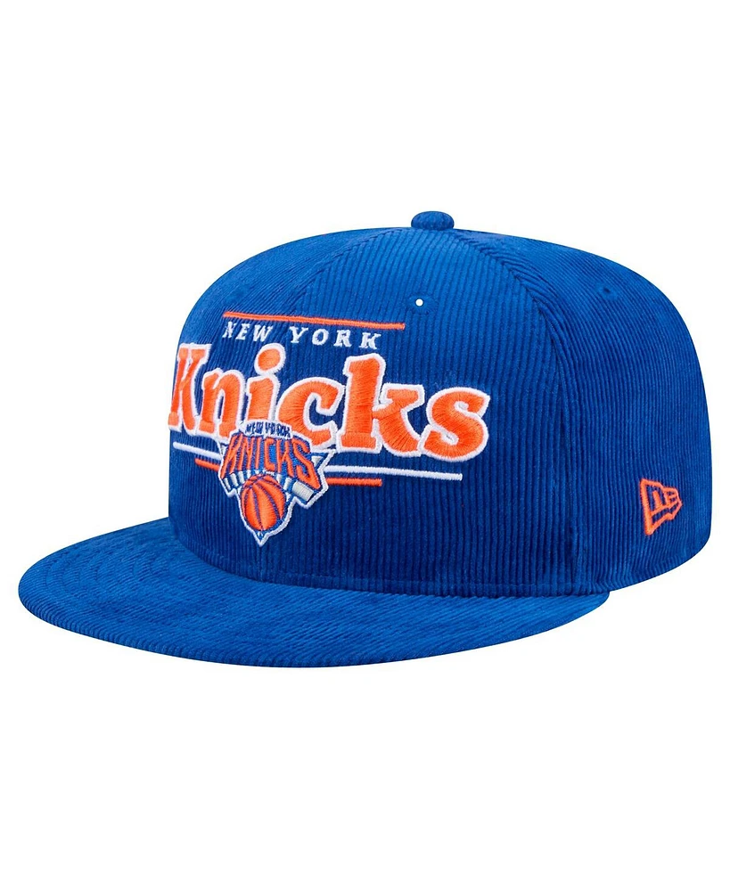 New Era Men's Blue New York Knicks Throwback Display Corduroy 9FIFTY Snapback Hat