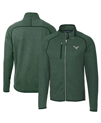 Cutter & Buck Men's Heather Green Philadelphia Eagles Mainsail Sweater-Knit Full-Zip Jacket