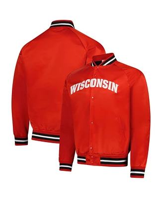 Mitchell & Ness Men's Red Wisconsin Badgers Lightweight Satin Raglan Full-Snap Jacket