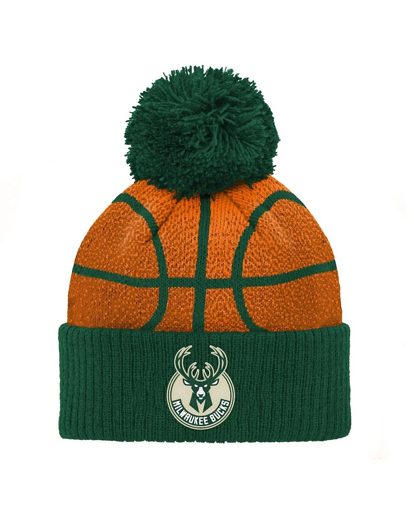 Outerstuff Preschool Hunter Green Milwaukee Bucks Basketball Head Cuffed with Pom Knit Hat