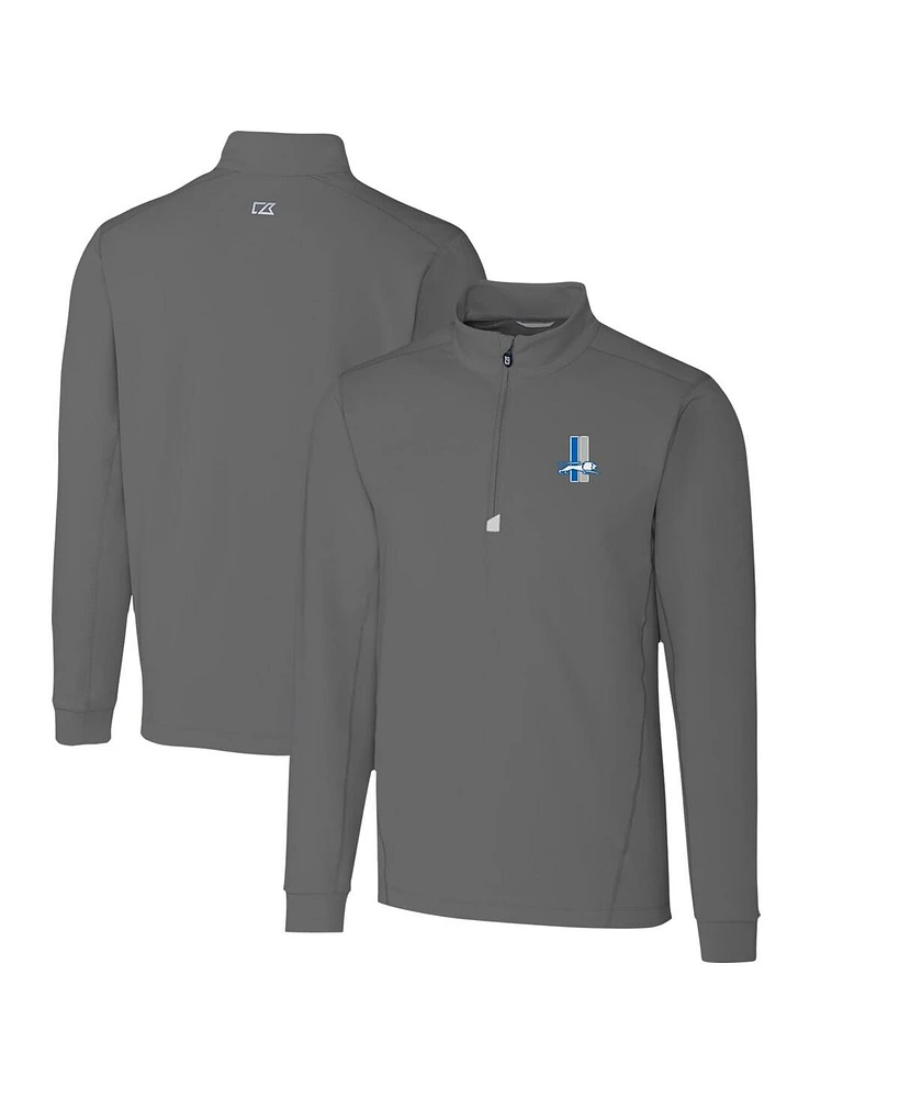 Cutter & Buck Men's Steel Detroit Lions Throwback Logo Traverse Stretch Quarter-Zip Pullover Top