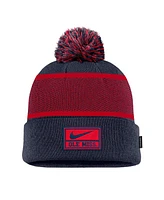 Nike Big Boys and Girls Navy Ole Miss Rebels 2024 Sideline Peak Cuffed with Pom Knit Hat