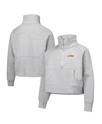 Garb Big Girls Heather Gray Lsu Tigers Dawn Raglan Fleece Cropped Half-Zip Sweatshirt