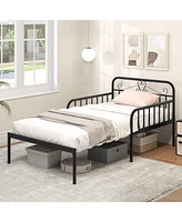 Extendable Metal Daybed to Bed with Guardrails and Armrests