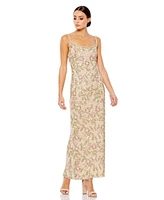 Women's Sleeveless Hand Beaded Floral Midi Dress