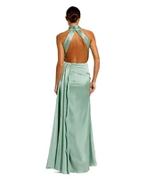 Women's Open Back High Neck Side Ruched Gown