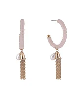 Rachel Rachel Roy Rose Quartz Beaded Hoop Earrings with Chain Tassel