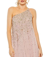 Women's One Shoulder Embellished Trapeze A Line Gown