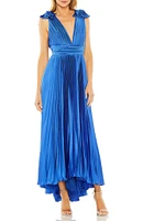 Women's Ruffle Top Sleeveless V Neck Pleated Gown