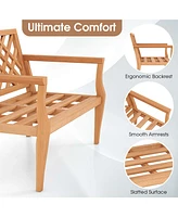 2-Person Outdoor Garden Bench with Comfy Armrests and Backrest Teak Wood