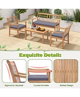 4 Pcs Wood Patio Furniture Set with Soft Seat Cushions Solid Acacia Frame
