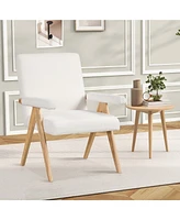 2 Pcs Mid-Century Accent Chair with Solid Rubber Wood Frame and Padded Armrests