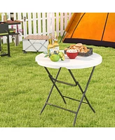 32" Round Folding Table Lightweight Portable Commercial Banquet Table for Picnic
