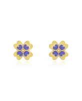 The Lovery Lavender Enamel Four Leaf Clover Stud Earrings 14K Gold