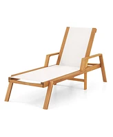 Patio Chaise Lounge Chair with Armrests and Fabric Seat for Backyard