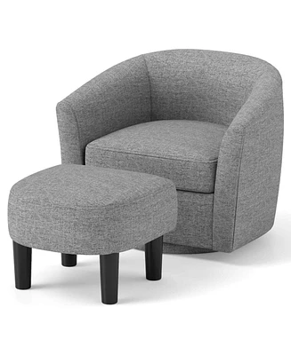 Swivel Barrel Chair with Ottoman Footrest Curved Backrest & Armrests Living Room