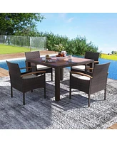 Patio Dining Chairs with Acacia Wood Armrest and Heavy Duty Metal Frame-2 Pieces
