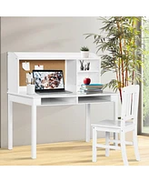 Kids Desk and Chair Set Study Writing Desk with Hutch and Bookshelves-White