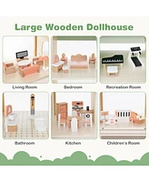 Corner Dollhouse Playset with 6 Rooms & 36 Pieces Fun Interactive Toy for Kids